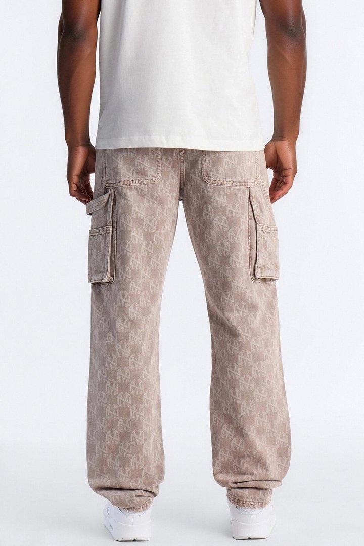 Straight Break Wide Monogram Distressed Jean - Khaki