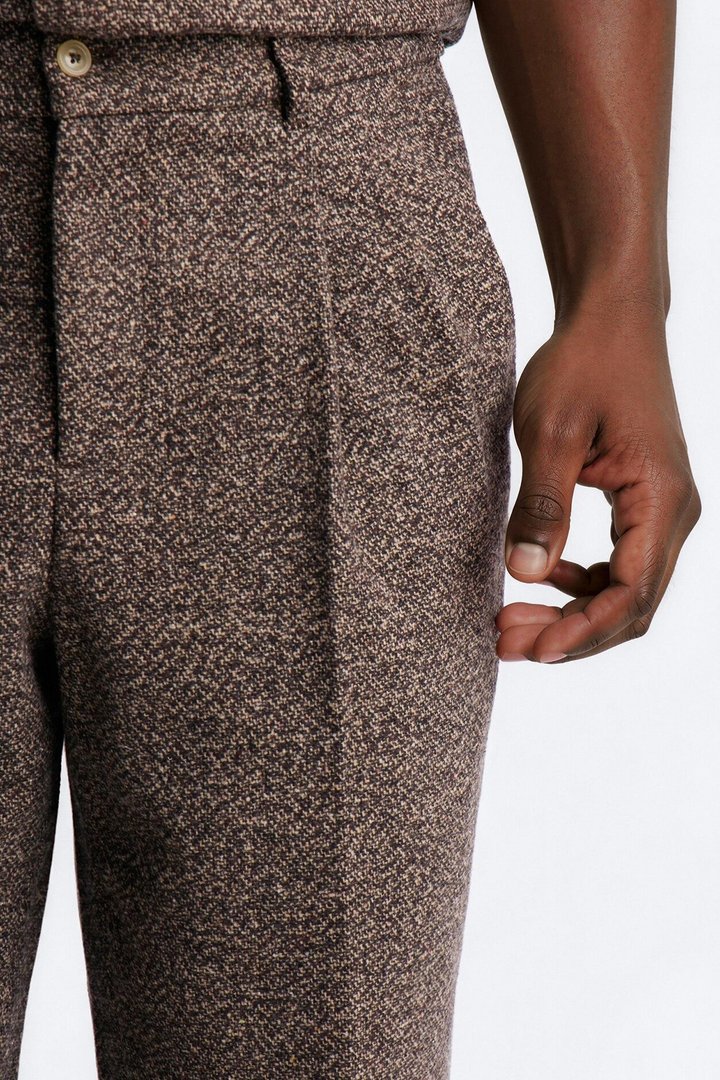 Straight Heathered Faux Wool Cuffed Trouser - Brown/combo
