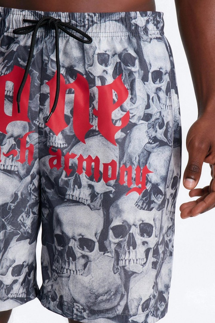 Bone Thugs And Harmony Printed Swim Trunk 7″ - Grey
