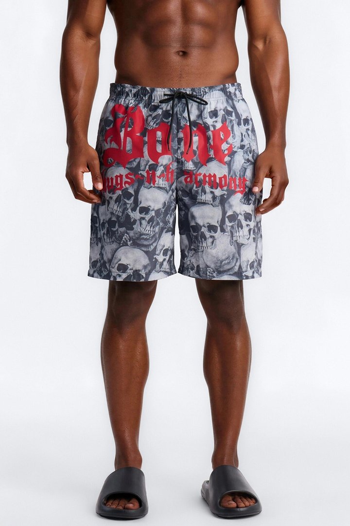 Bone Thugs And Harmony Printed Swim Trunk 7″ - Grey