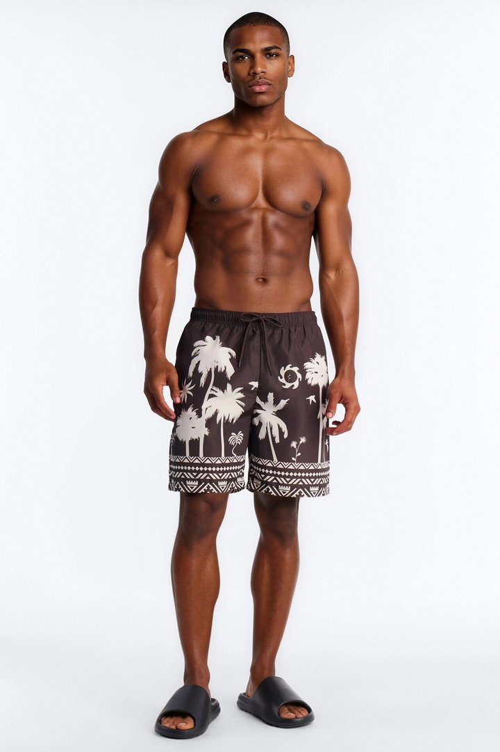 Dune Resort Border Printed Swim Trunk 7″ - Brown