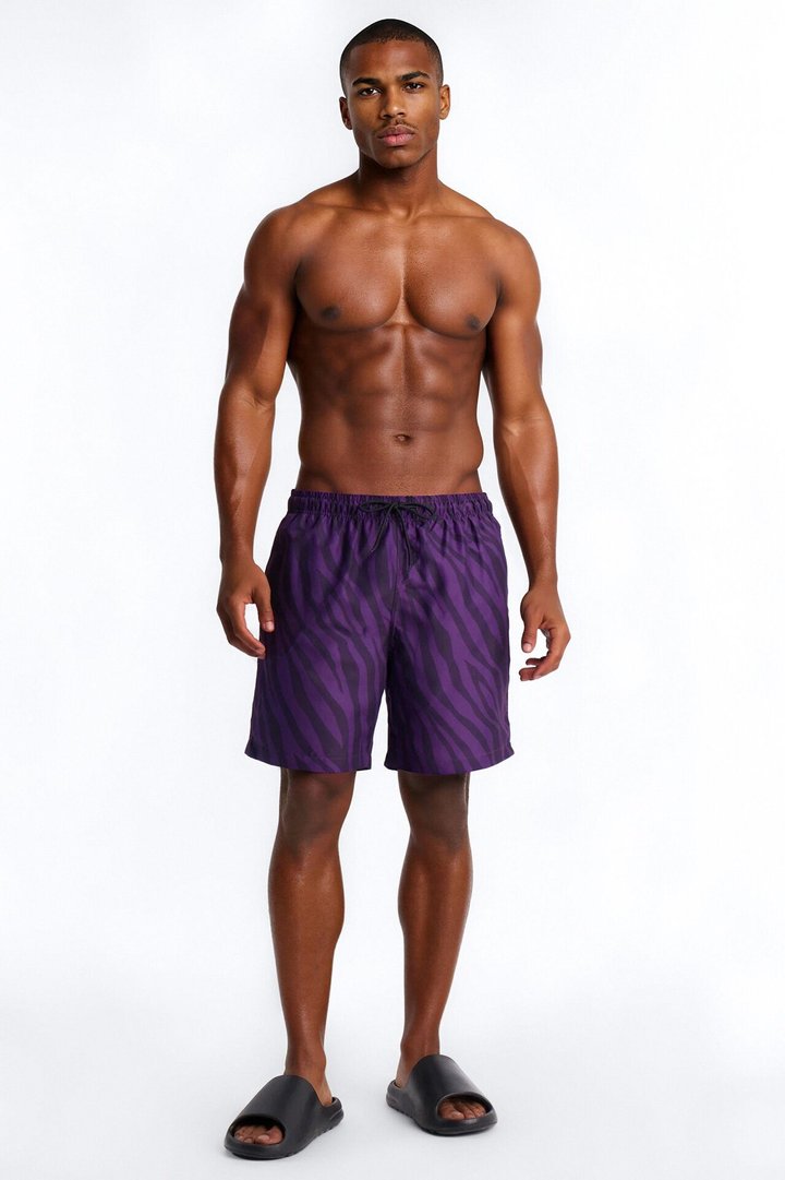 Electric Zebra Print Swim Trunk 7″ - Purple