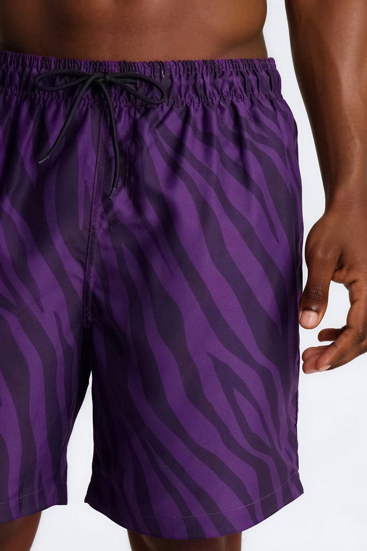 Electric Zebra Print Swim Trunk 7″ - Purple