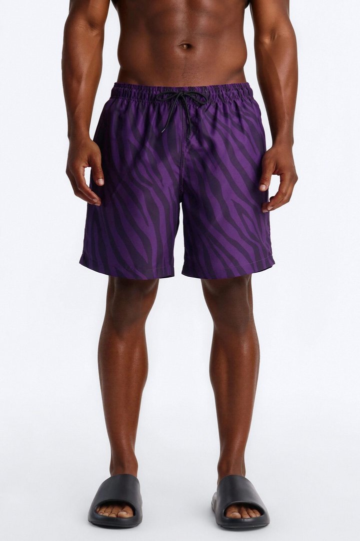 Electric Zebra Print Swim Trunk 7″ - Purple