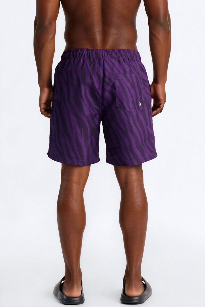 Electric Zebra Print Swim Trunk 7″ - Purple