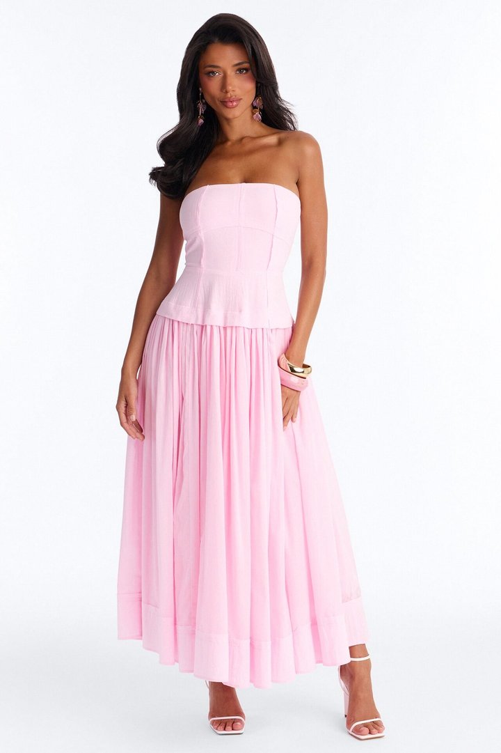 Denise Drop Waist Linen Maxi Dress - Pink