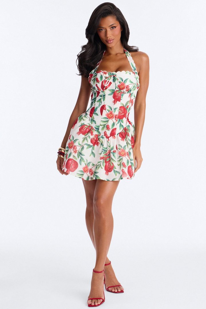 Tea Party Corset Waist Rayon Mini Dress - Red/White