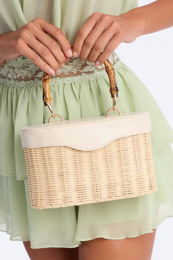 Sunhaven Straw Satchel Handbag - Natural/Combo