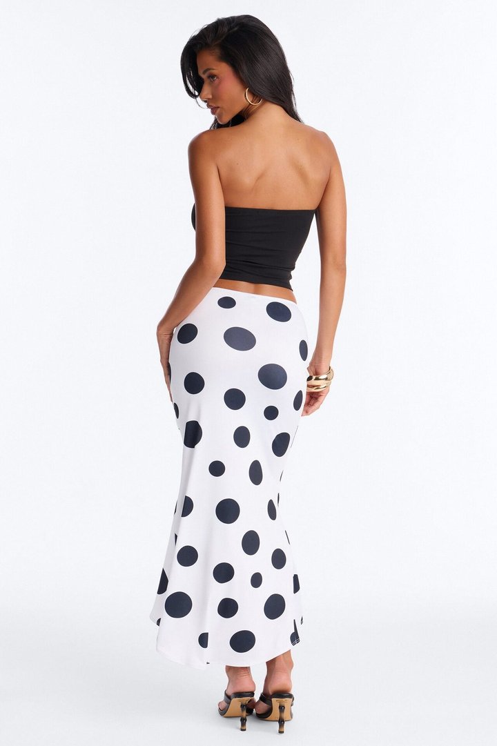 Mila Ruched Polka Dot Midi Skirt - White/Black