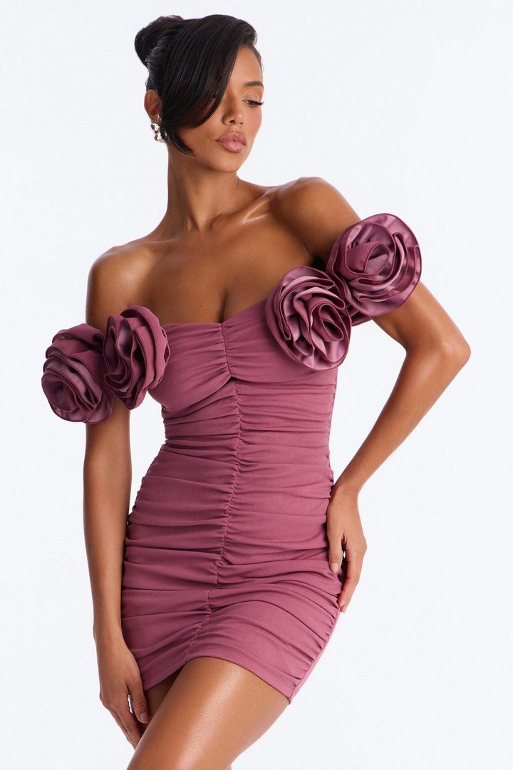 Rosalie Off Shoulder Mini Dress - Mauve