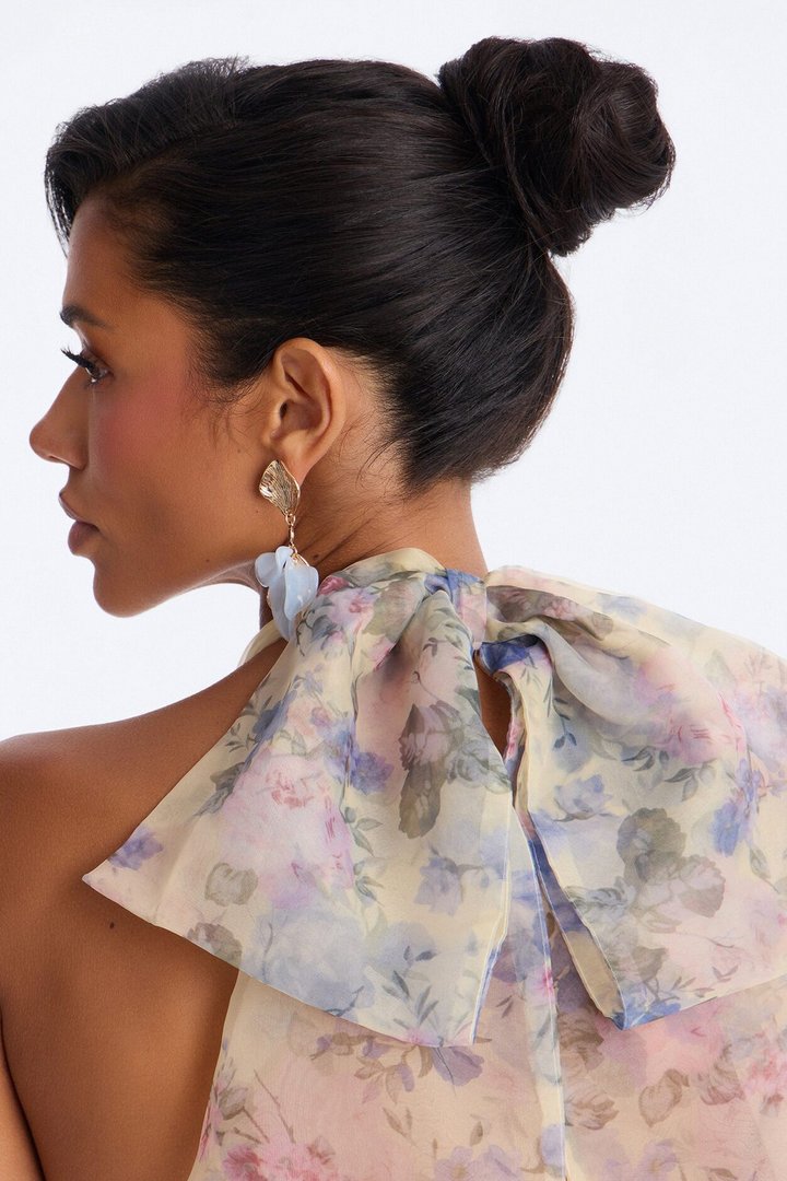 Maria Backless Floral Organza Mini Dress - Butter Yellow