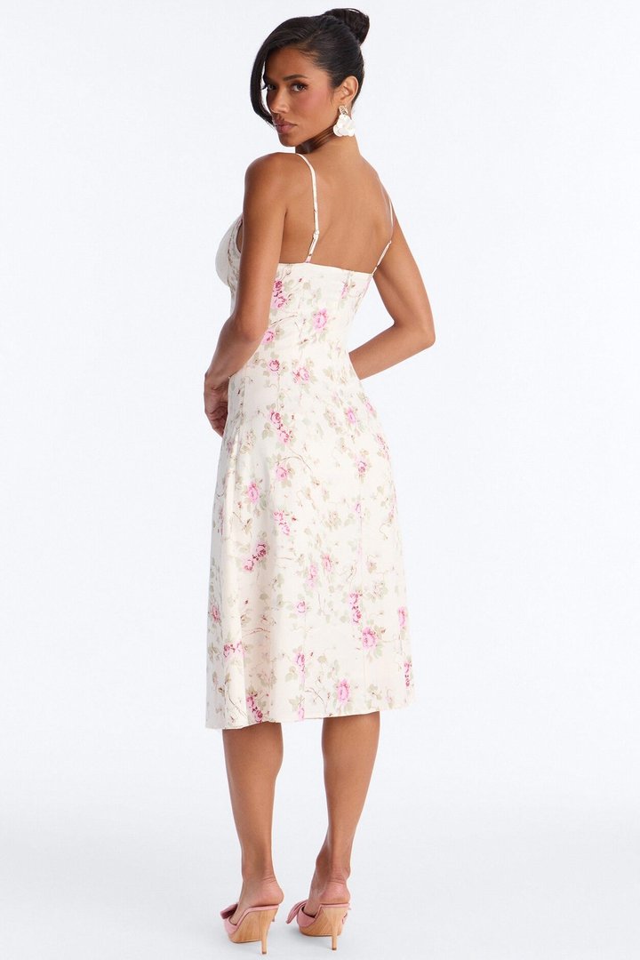 Jessalyn Floral Midi Dress - White/combo