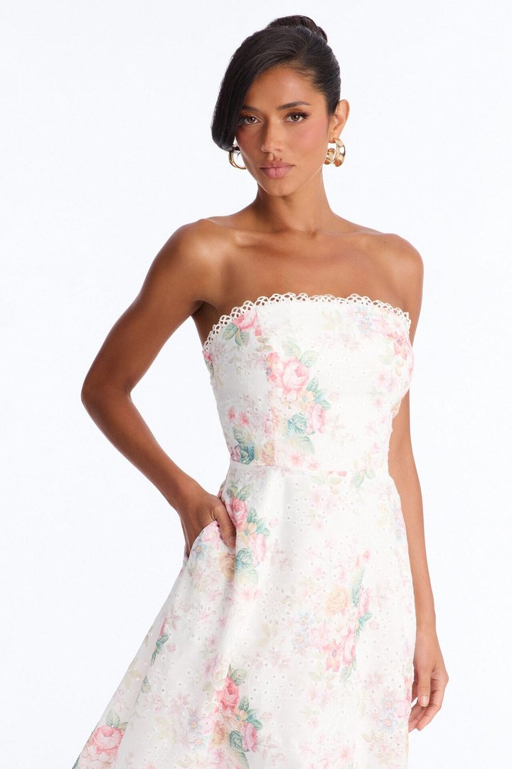 Kallie Floral Eyelet Midi Dress - White/combo