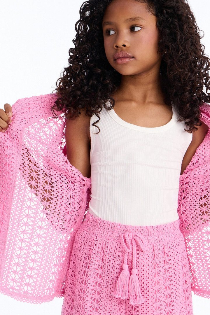 Mini Meet At Dusk Crochet Short Set - Pink