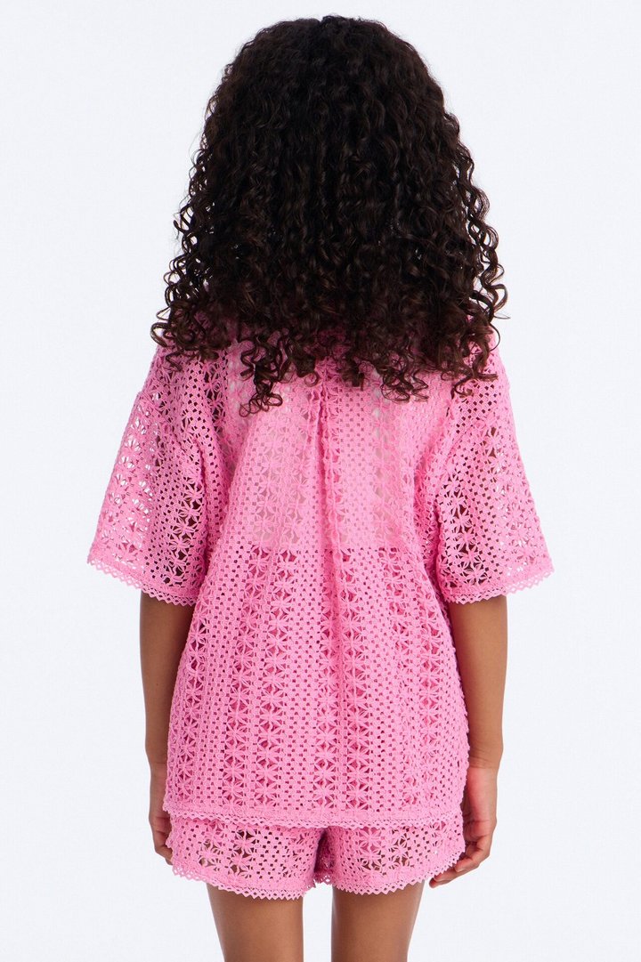 Mini Meet At Dusk Crochet Short Set - Pink
