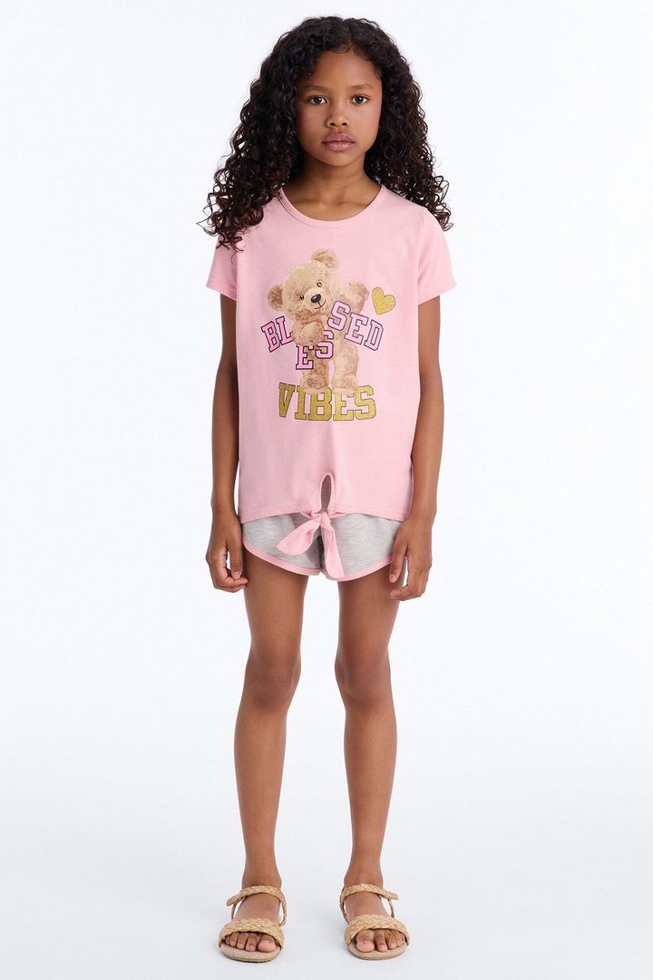 Mini Blessed Vibes Short Set - Pink/combo