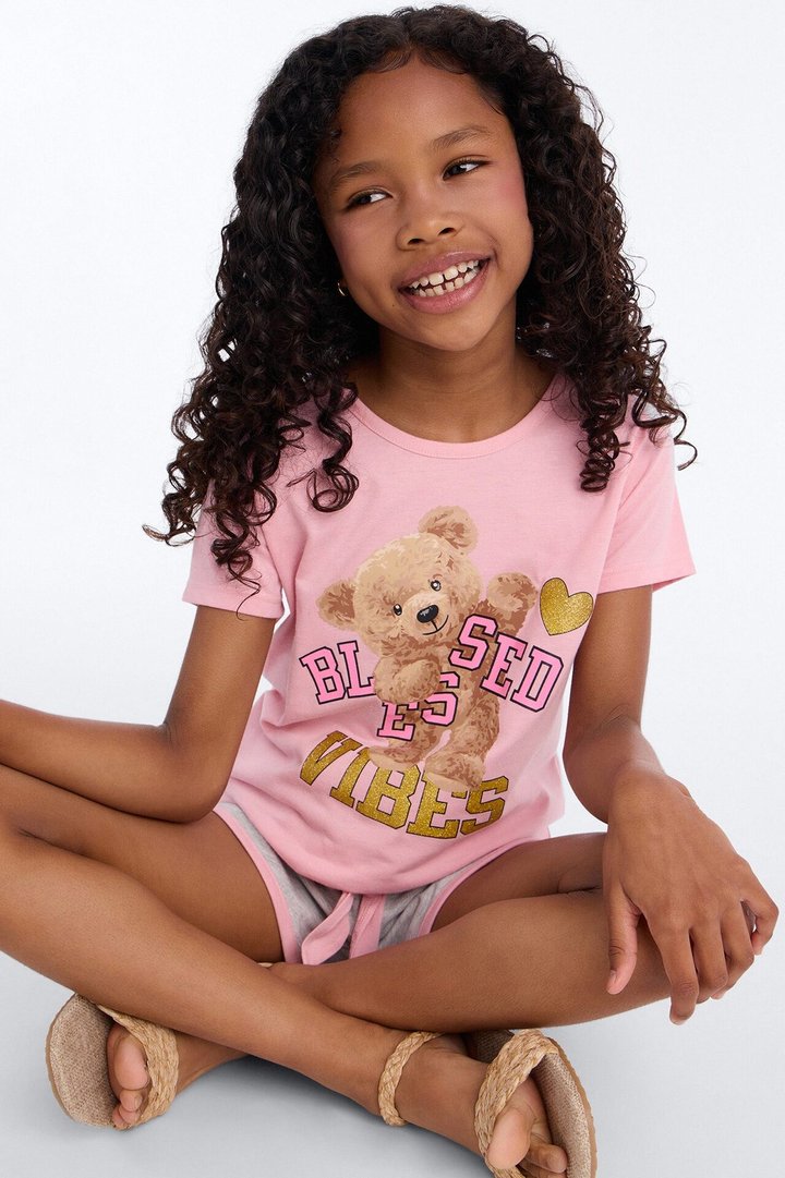 Mini Blessed Vibes Short Set - Pink/combo