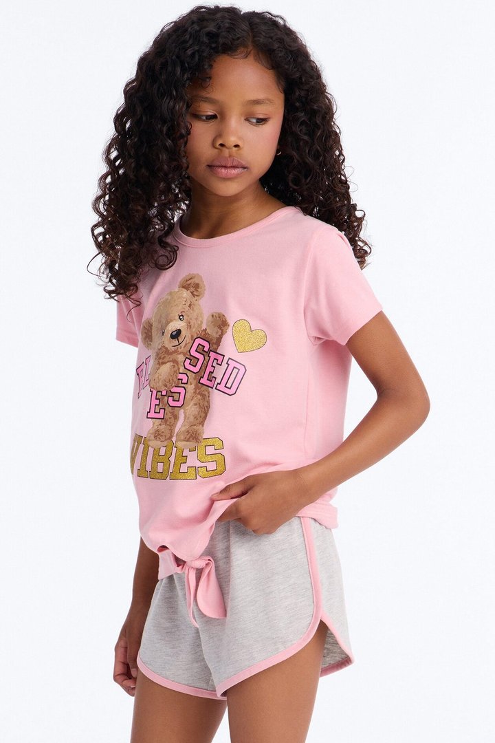 Mini Blessed Vibes Short Set - Pink/combo