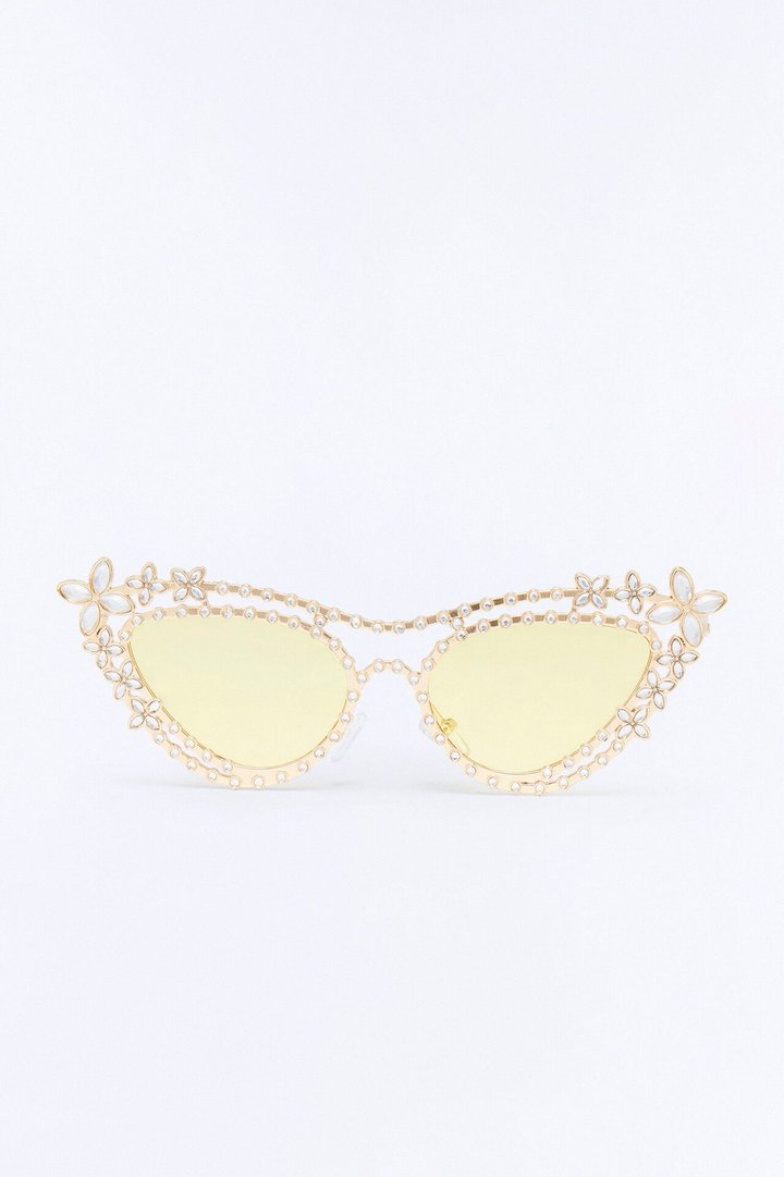 Poppy Rhinestone Sunglasses - Gold/Yellow
