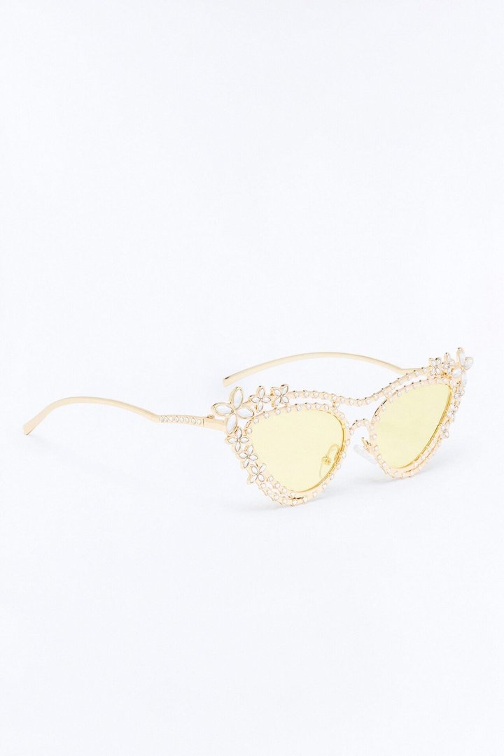 Poppy Rhinestone Sunglasses - Gold/Yellow