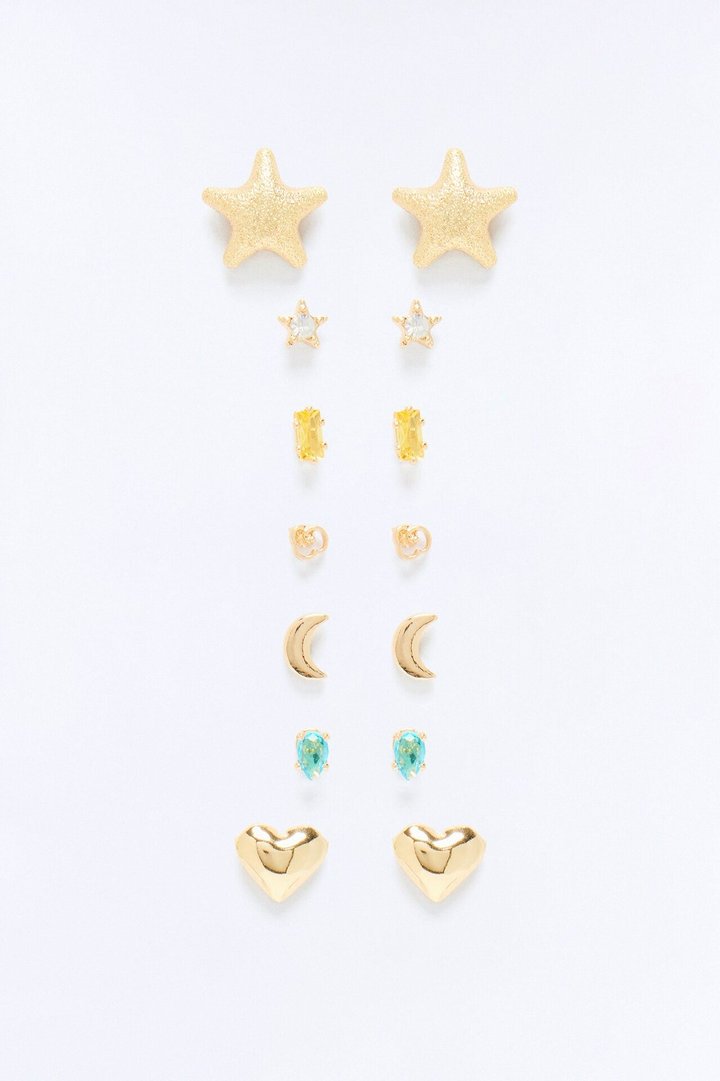 Stars And The Moon 7 Pair Multi Earring Set - Gold/combo