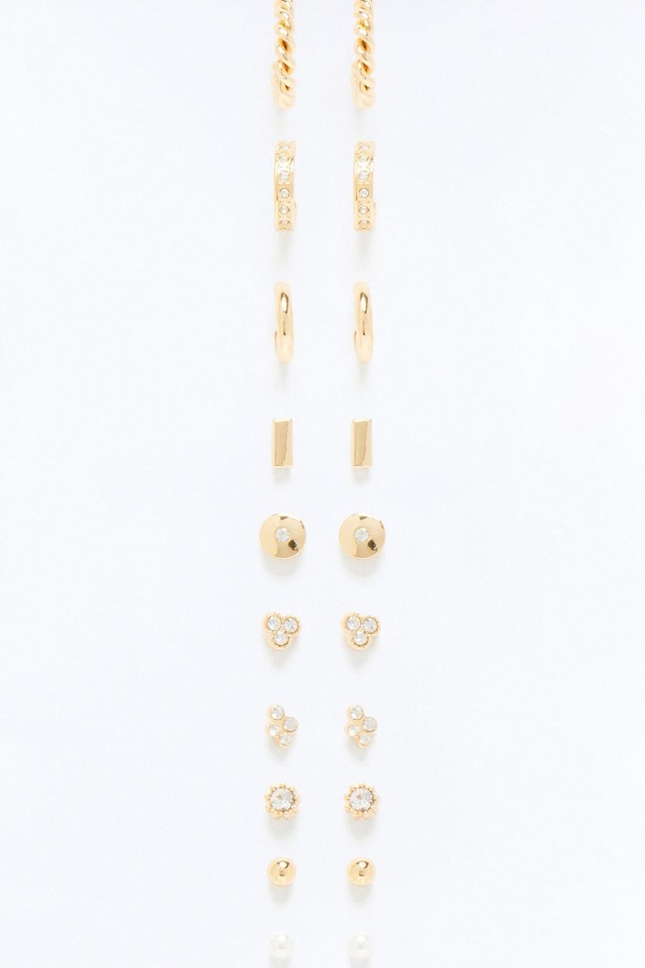Effortless Rotation 10 Pair Multi Earring Set - Gold