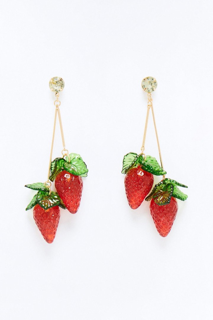 Strawberry Fields Rhinestone Drop Earrings - Gold/Red