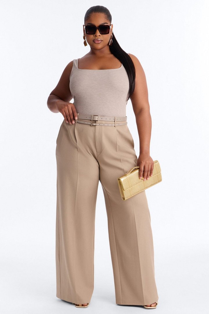 Geraldine Belted Wide Leg Trousers 33″ - Camel