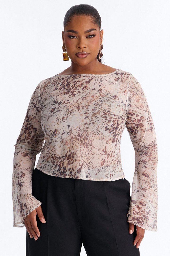 Tonight's The Vibe Leopard Chiffon Blouse - Brown/combo