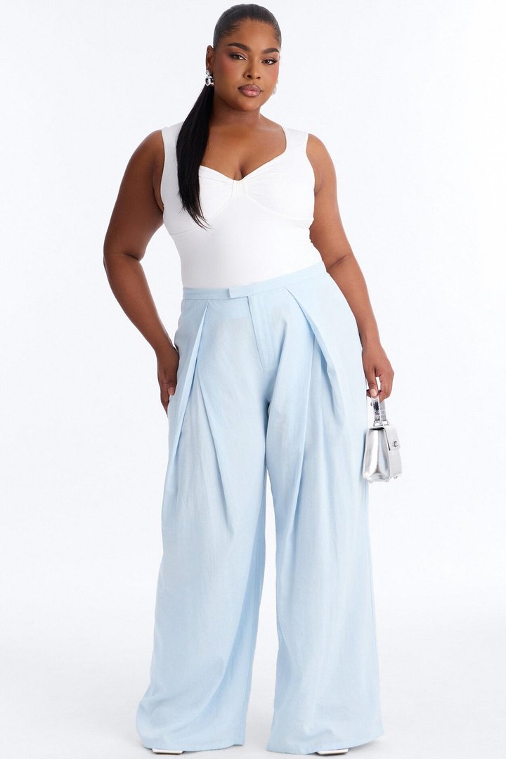 Tyra High Rise Pleated Wide Leg Pant - Light Blue