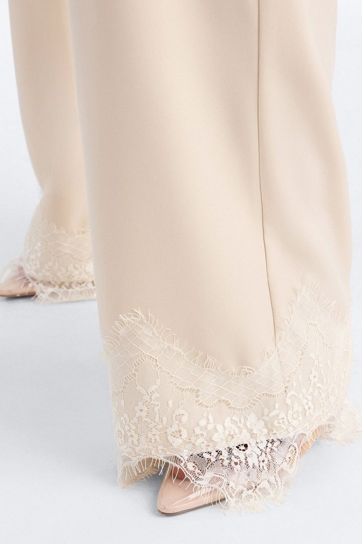 About You Lace Trim Straight Leg Trouser - Bone