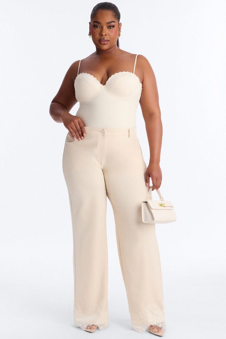 About You Lace Trim Straight Leg Trouser - Bone