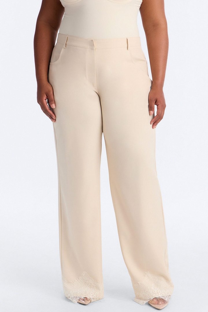 About You Lace Trim Straight Leg Trouser - Bone