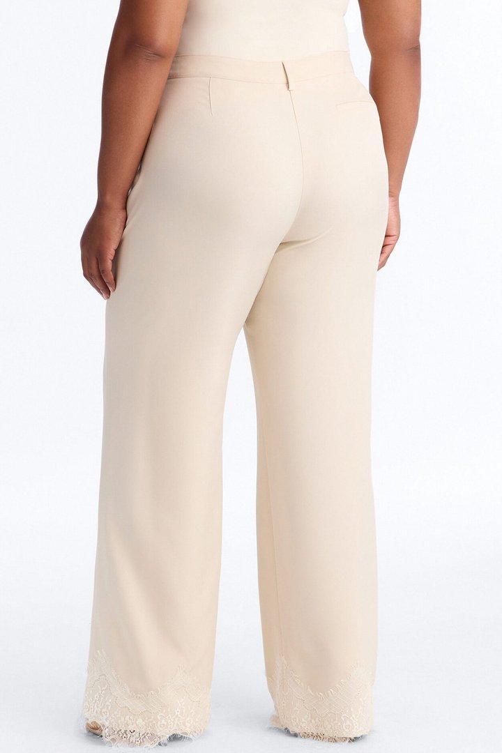 About You Lace Trim Straight Leg Trouser - Bone