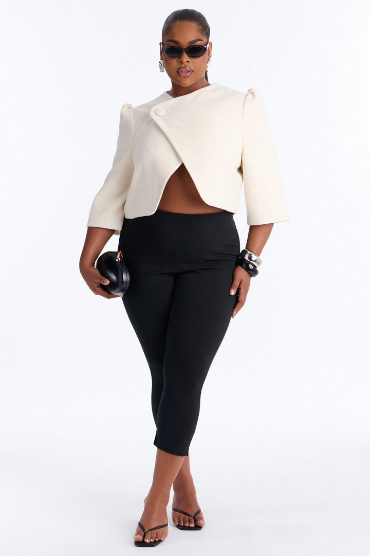 Kate Cropped Short Sleeve Crossover Blazer - White