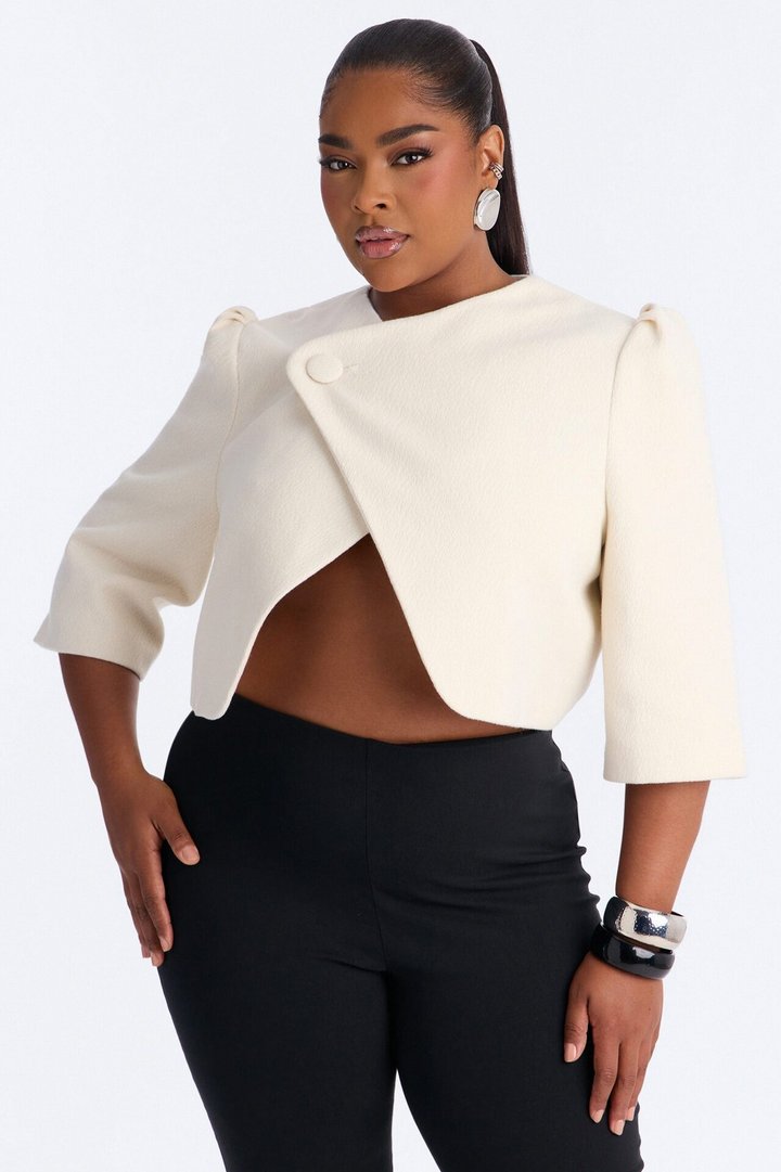 Kate Cropped Short Sleeve Crossover Blazer - White