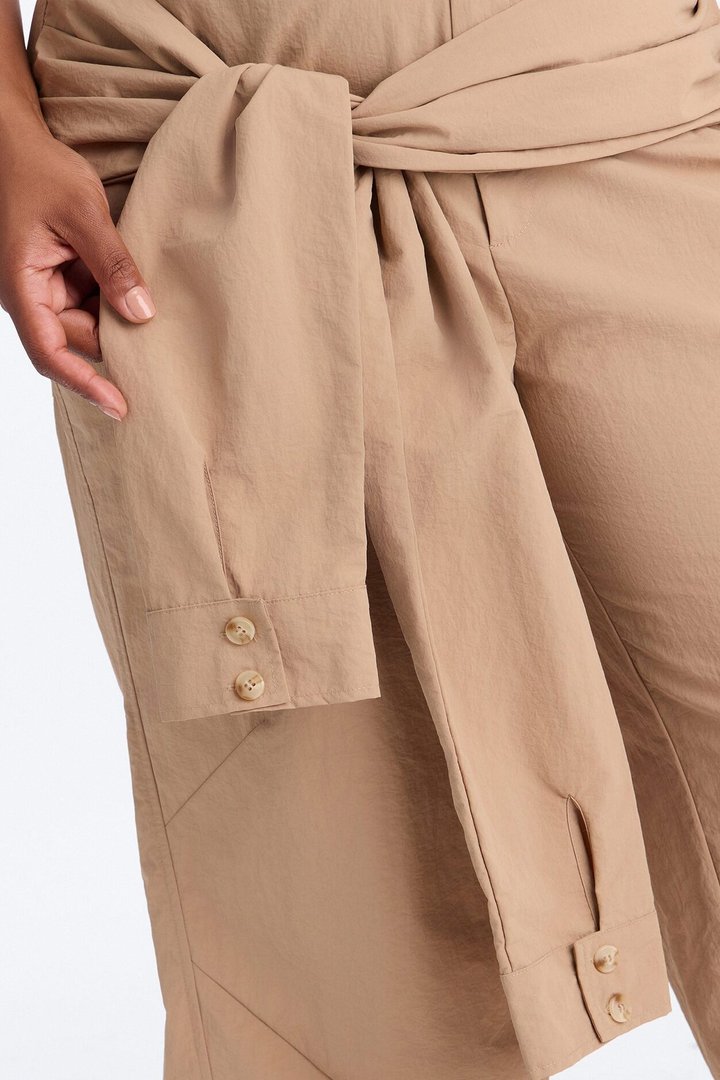 Not Your Man's Button Up Wrap Waist Wide Leg Trouser - Khaki