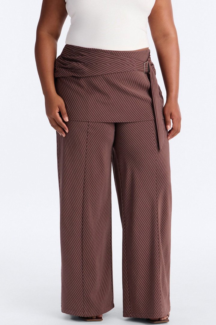 Cummerbund Wrap Waist Skirt Trouser - Brown