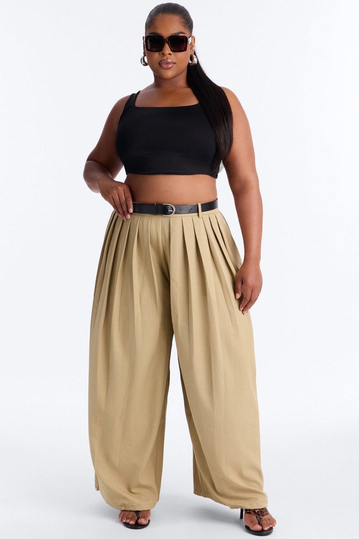 Gemma High Rise Belted Jogger - Khaki
