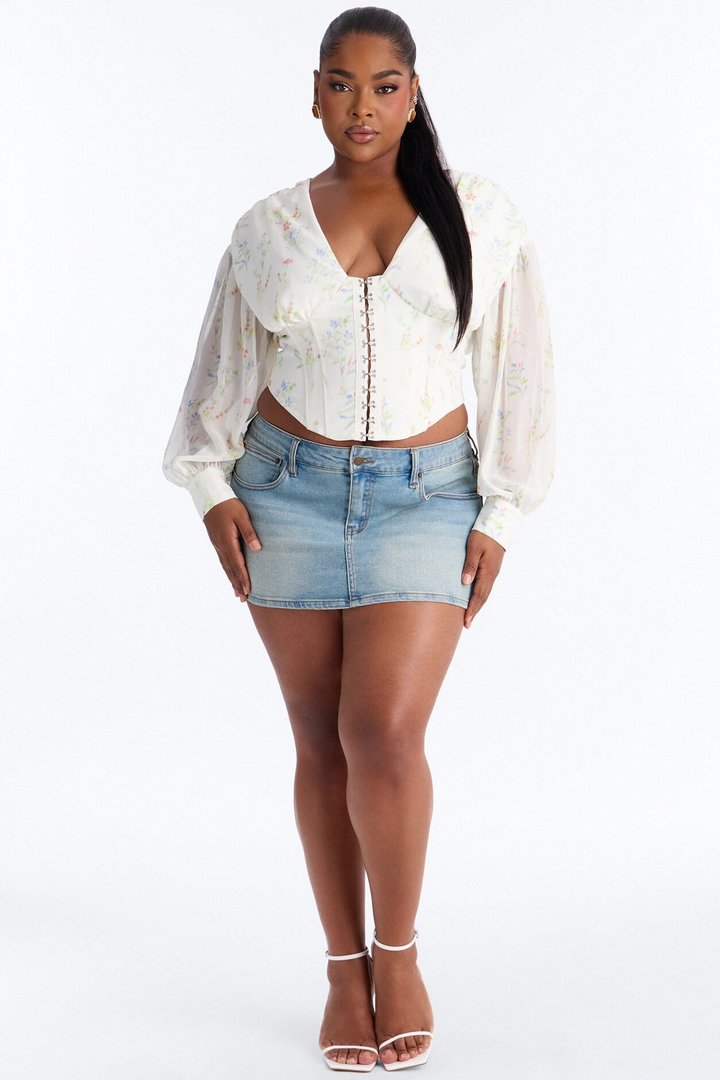 Darling Days Ruched Floral Chiffon Corset - Sage/combo