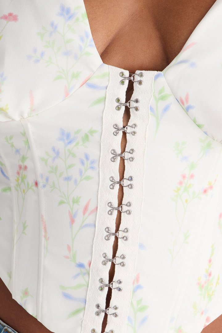 Darling Days Ruched Floral Chiffon Corset - Sage/combo