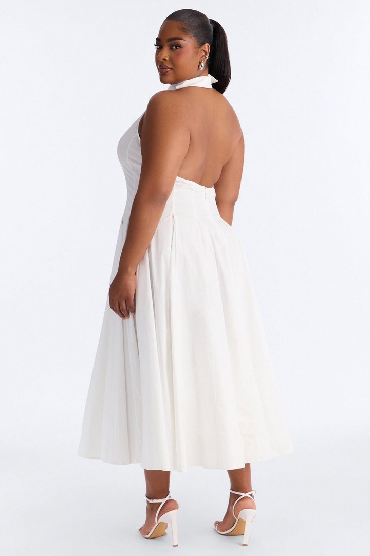 Audrey Collared Poplin Maxi Dress - White