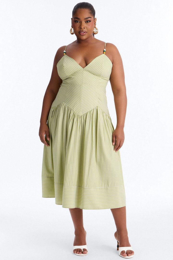 Harmony Striped Midi Dress - Sage