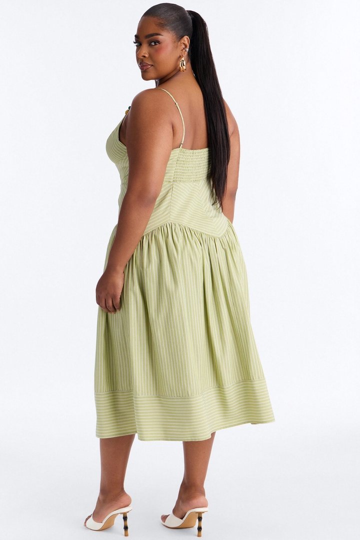 Harmony Striped Midi Dress - Sage