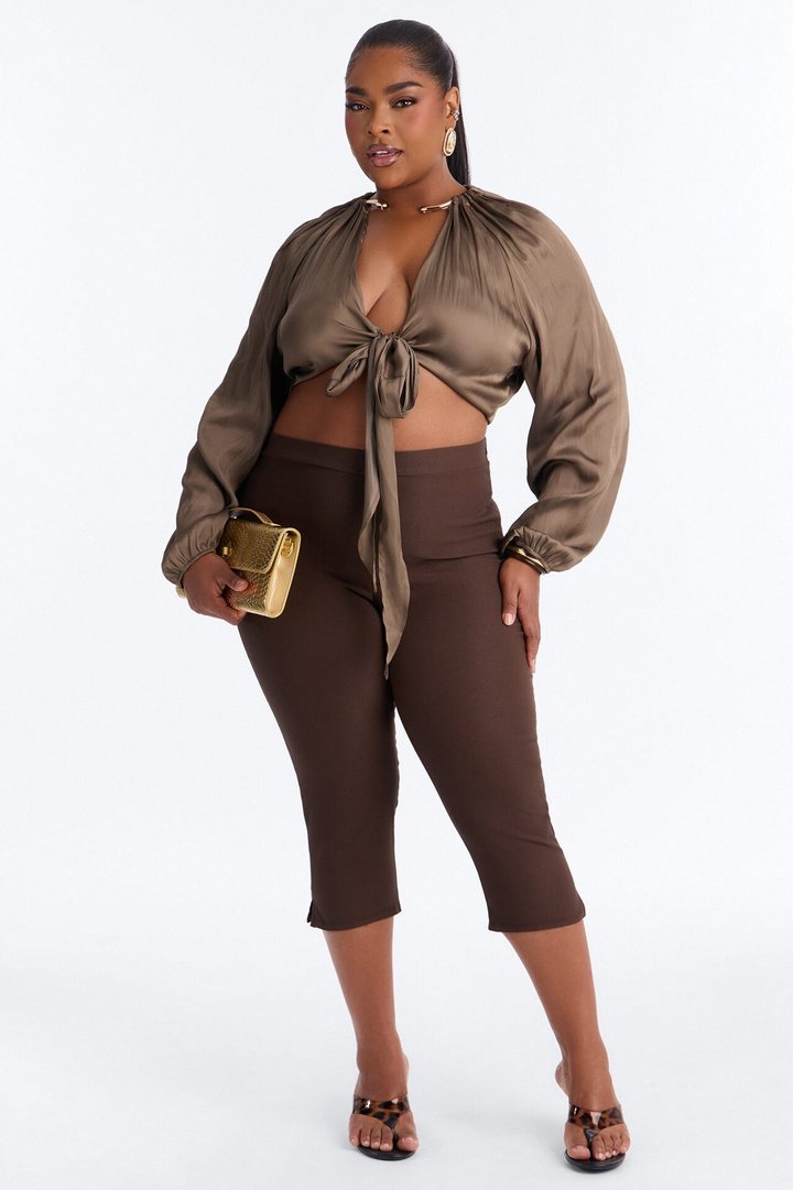 Azaria Hardware Neckline Satin Blouse - Olive