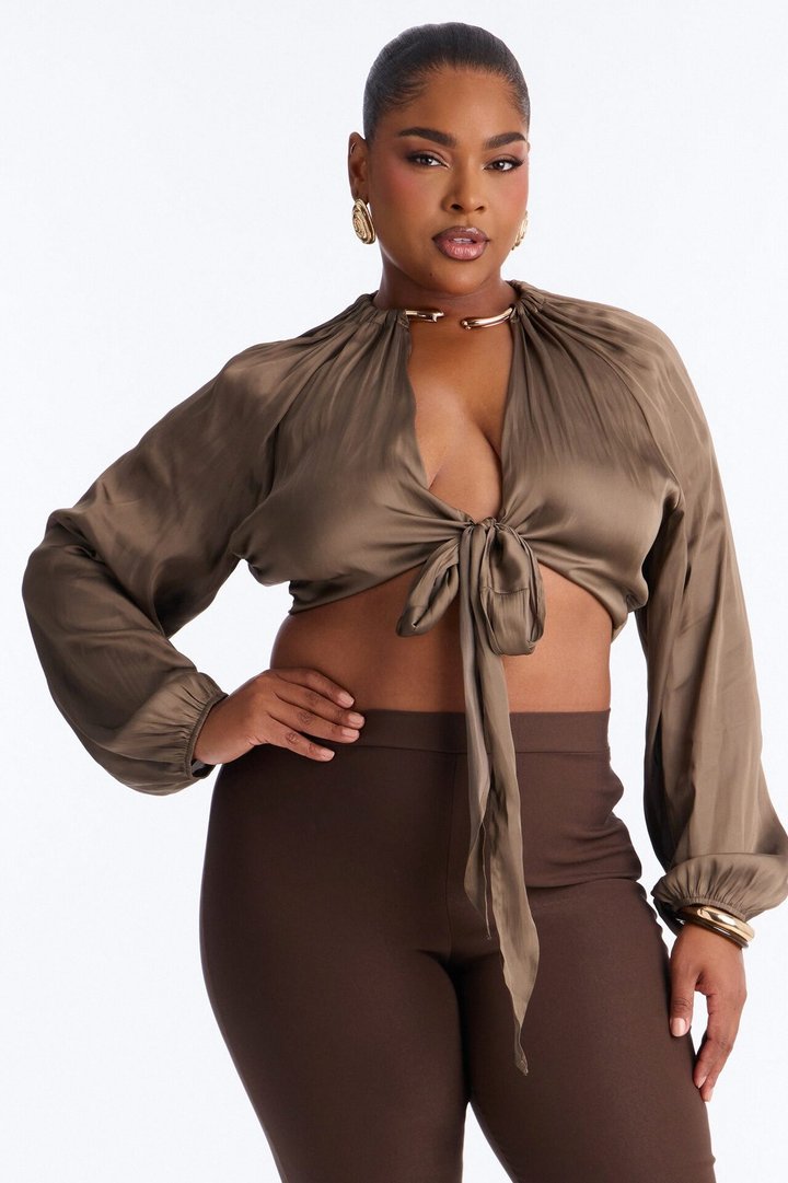 Azaria Hardware Neckline Satin Blouse - Olive