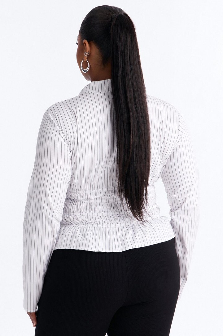 All In The Details Smocked Stripe Poplin Shirt - Black/combo