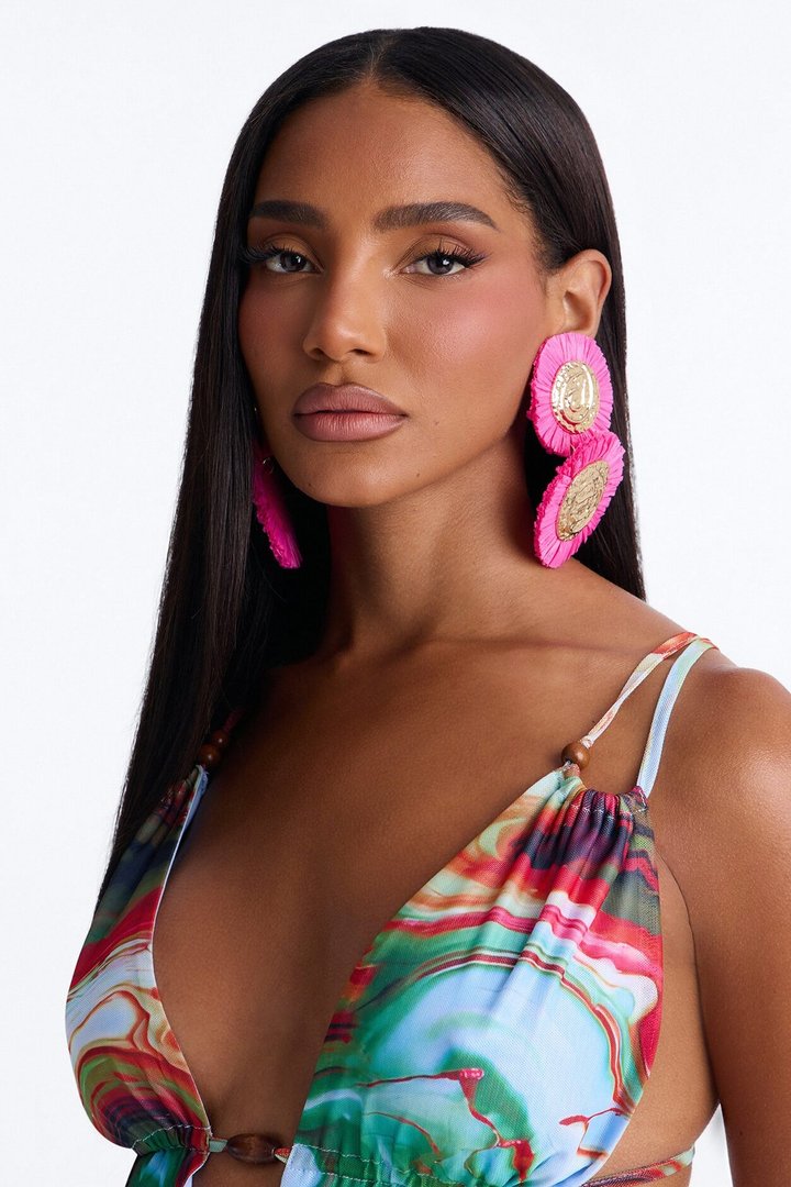 Sunburst Drop Earrings - Gold/Pink