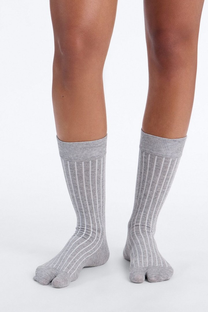 Split Toe Tabi Crew Socks - Grey