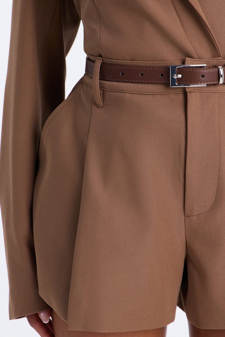 Ready To Work Crepe Pleated Trouser Short - Brown